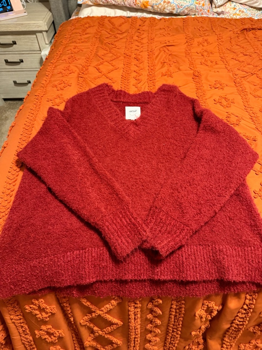 Aerie Red Textured V-Neck Sweater